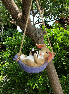 秋千兔子摆件花园阳台窗台挂件