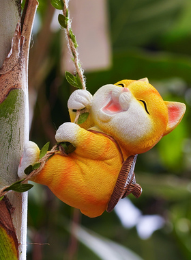 创意可爱小猫咪攀爬树上管道花盆花园庭院民宿幼儿园装饰造景壁挂