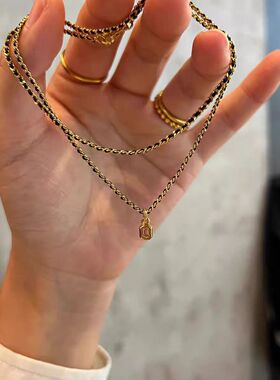 2024新款爆款复古黑金方糖项链女精致小巧粉钻链条轻奢古巴锁骨链