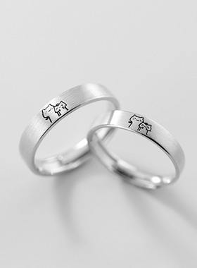 s925纯银可爱猫咪情侣戒指男女拉丝卡通动漫二次元风指环对戒刻字