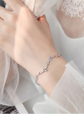 s925纯银橄榄枝手链小众轻奢精致手饰树枝森系银饰七夕礼物送女友