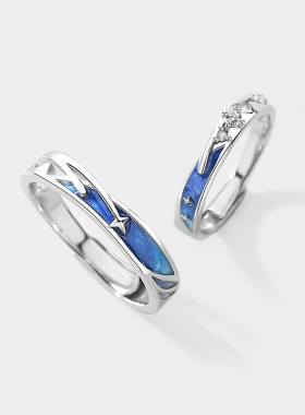 流星雨情侣对戒女s925纯银一对男无士小众独特高级感百搭刻字戒指