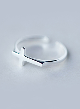 s925纯银十字架戒指女士小众精致指环刻字不掉色单人单戒2025新款