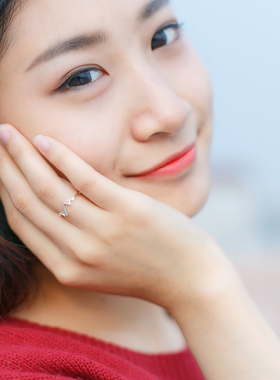 s925纯银戒指女士心跳曲线指环小众设计超级好看的心电图波浪尾戒