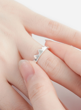 s925纯银山海情侣戒指刻字男女可拆分二合一银色拉丝轻者小众对戒