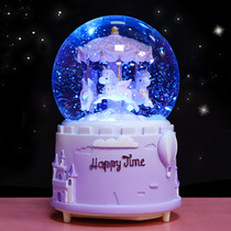 Luminous floating snowflake music box rotating Trojan water crystal ball children girl ten-year-old practical birthday present for boys and girls