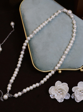 新娘珍珠项链时尚百搭蝴蝶结颈链