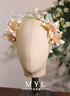 韩式花朵发饰新娘婚纱头饰白色头花仙气森系手工蕾丝甜美礼服配饰