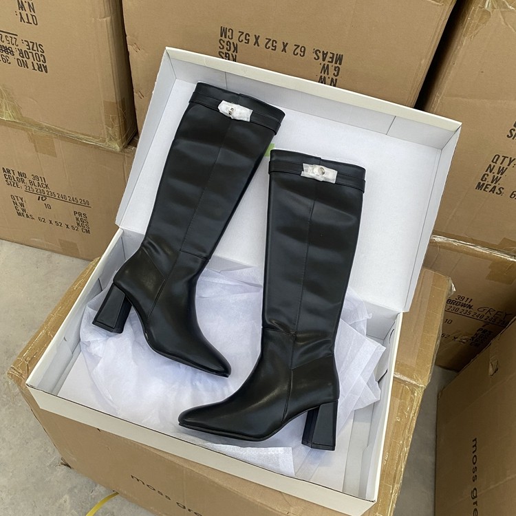 外贸原单时尚洋气春秋尖头粗跟长靴高跟高筒侧拉链骑士时装女靴,淘宝优惠券,粉丝福利购,淘宝优惠卷