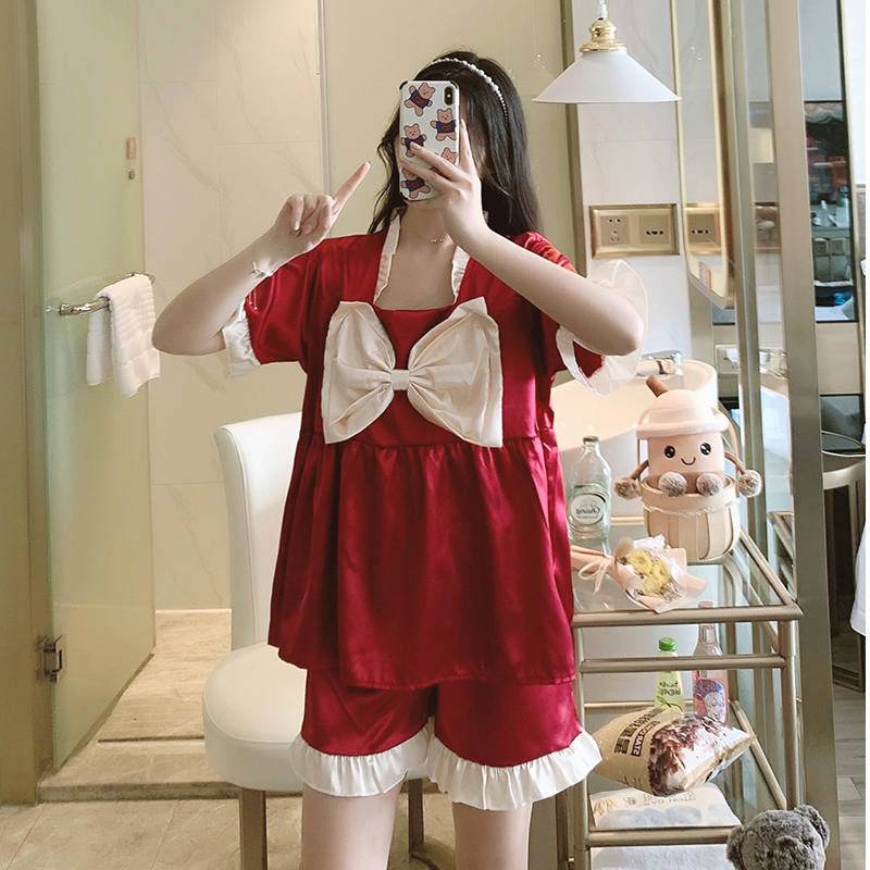冰丝睡衣女夏季短袖短裤两件套可爱日系公主风性感薄款家居服套装 - 图3