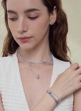 【新款】曦海海螺双层项链海蓝宝色玉髓锁骨链小众高级感