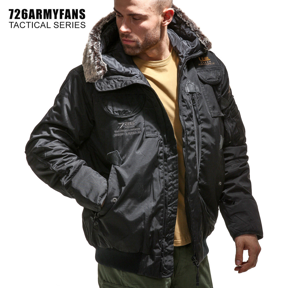 726军迷飞行夹克男可拆卸连帽毛领棉大衣防寒加厚保暖军大衣MA1,淘宝优惠券,粉丝福利购,淘宝优惠卷