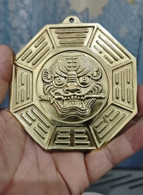 铜虎头八卦虎咬剑挂件铜虎狮子门饰镜门对门冲家居兽头牌摆件