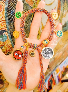 热贡矿物手绘五路黄财神唐卡手绳