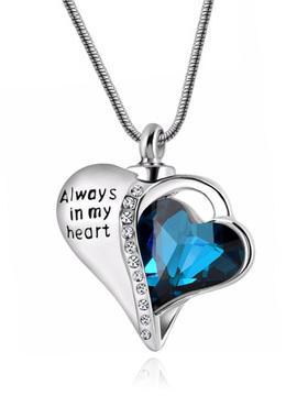 可打开蓝色爱心容器纪念亲人项链