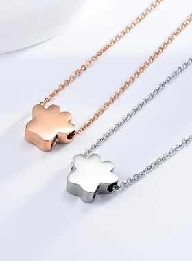 不锈钢小容器宠物爪印纪念项链