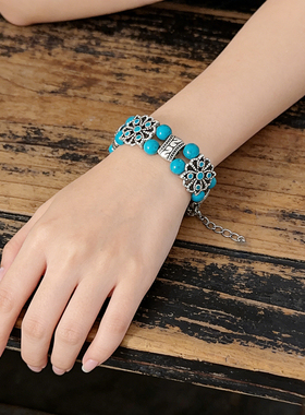 少数民族云南苗银松石双排手链