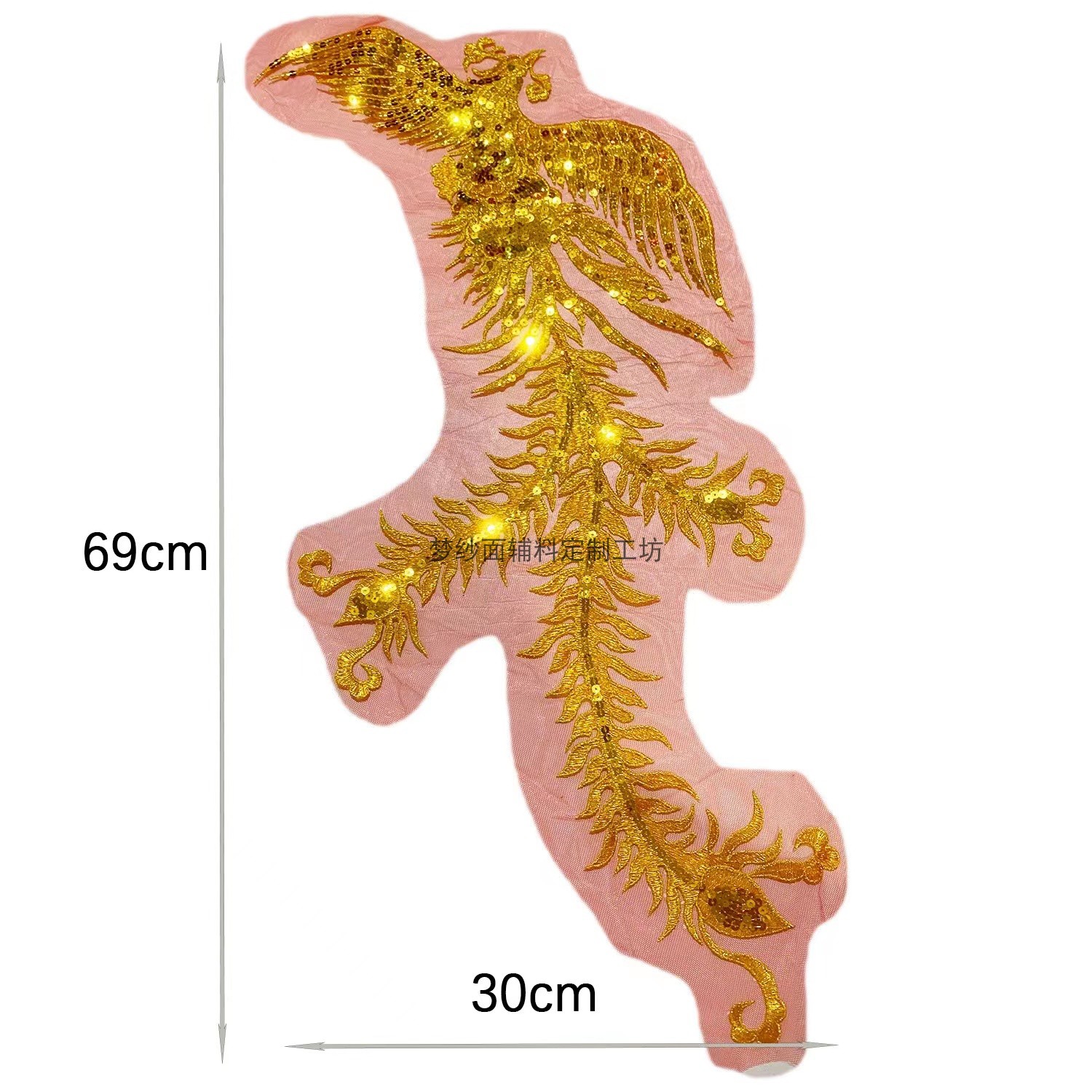 金色大凤凰 红底网纱底亮片刺绣布贴 民族风婚纱礼服舞台服装花贴 - 图3