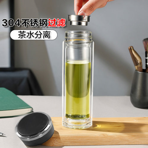 富光双层玻璃杯男女士耐高温带盖泡茶杯便携商务办公水杯个人定制 - 图2
