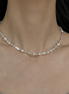 亮闪闪滴~碎银子珍珠锁骨链