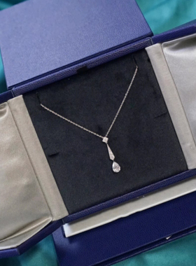 一滴泪仿真钻石项链美人鱼的眼泪水滴锁骨链925银1克拉莫桑钻吊坠