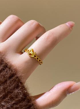 「马上有钱」金色镂空钱币小马戒指女2026本命年吉祥佩戴物旺财运