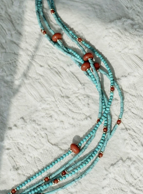 国潮新中式绿松石项链女款2026新款南红色串珠气质锁骨链轻奢小众