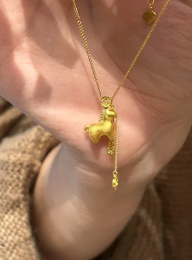 古法黄金色马上有钱项链小马吊坠高级感2026年生肖属马本命年礼物