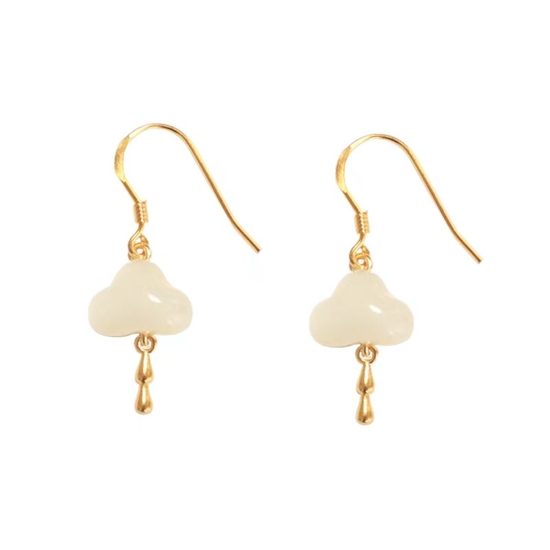 925纯银和田玉耳坠冰种云朵耳环如意古风耳饰耳钉2026年新款爆款,淘宝优惠券,粉丝福利购,淘宝优惠卷