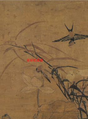 明代林良荷塘聚禽图工笔写意花鸟装饰画学习临摹画稿范本微喷制作