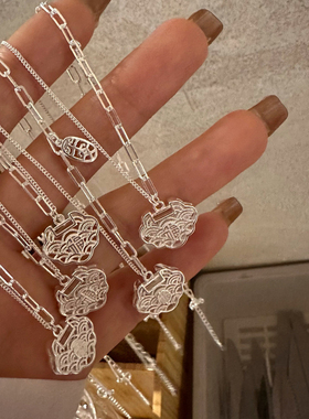 【平安是福】990足银项链 祥云如意锁新中式通体纯银时尚国风配饰