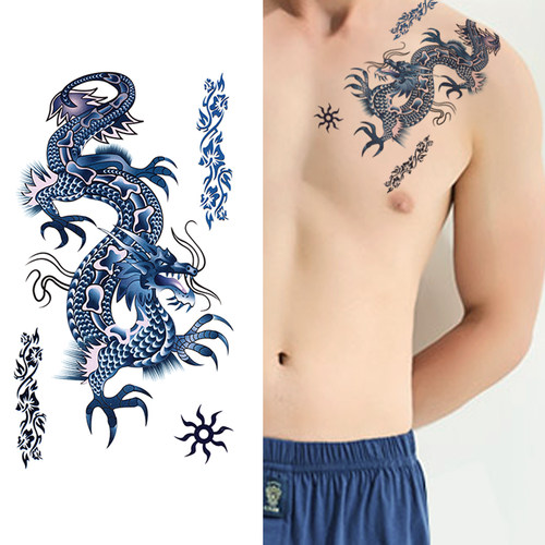 青龙苍龙纹身贴纸防水男女款持久胸背龙图腾苏州艺龙花臂刺青贴 - 图0