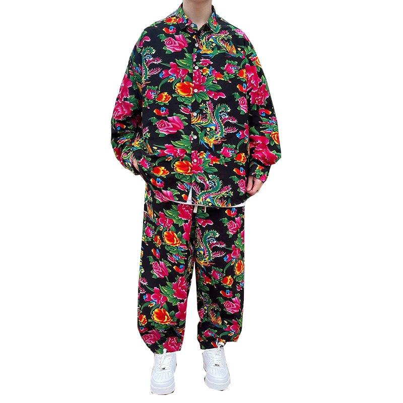 东北大花衬衫男长袖秋季中国风民族碎花衬衣外套一整套情侣装套装,淘宝优惠券,粉丝福利购,淘宝优惠卷