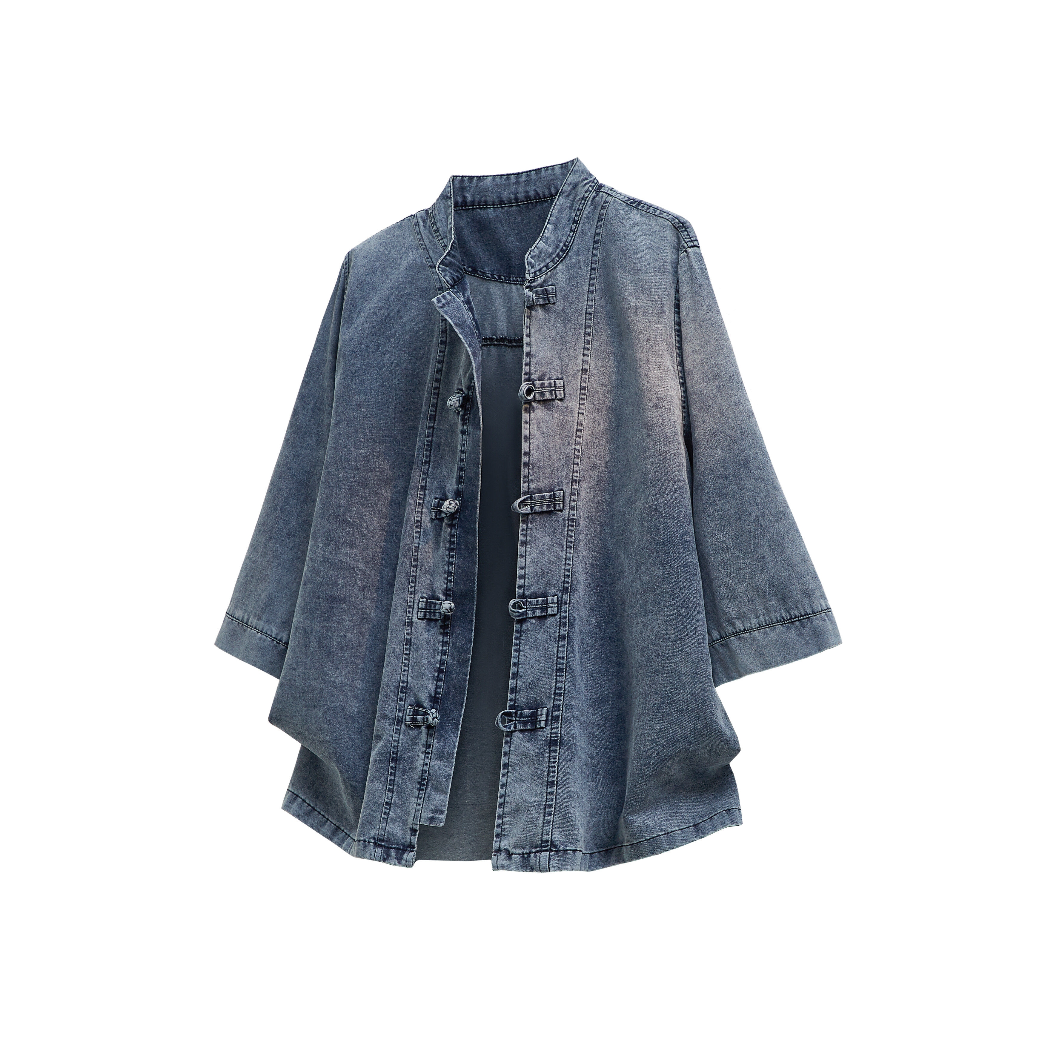 夏季复古中国风短袖衬衫男七分袖宽松盘扣新中式唐装上衣牛仔外套,淘宝优惠券,粉丝福利购,淘宝优惠卷