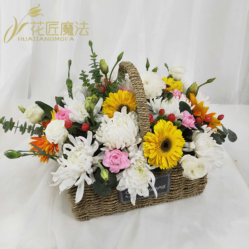 清明节上海杭州北京天津黄白菊花篮悼念吊唁缅怀祭奠上坟扫墓鲜花
