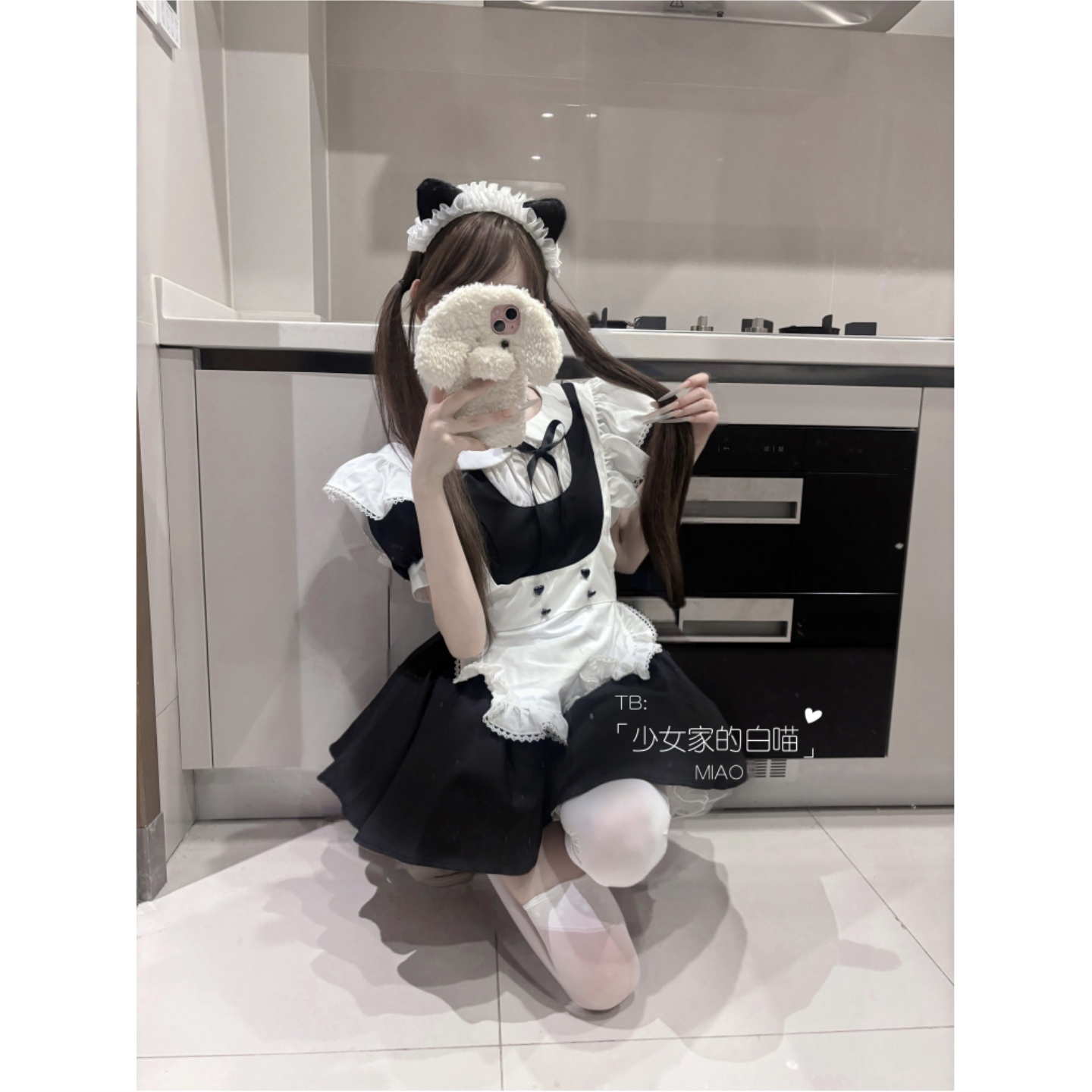 MIAO:日系黑白女仆装重工可爱甜美软妹女佣装lolit洛丽塔连衣裙 - 图0