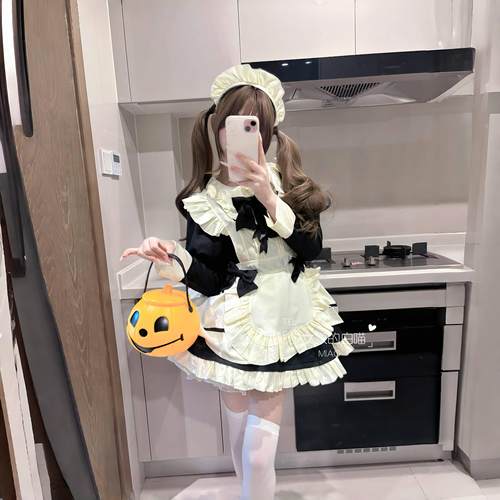 MIAO：日常款女仆装可爱萝莉黑白女佣装长袖lolita洛丽塔连衣裙 - 图0