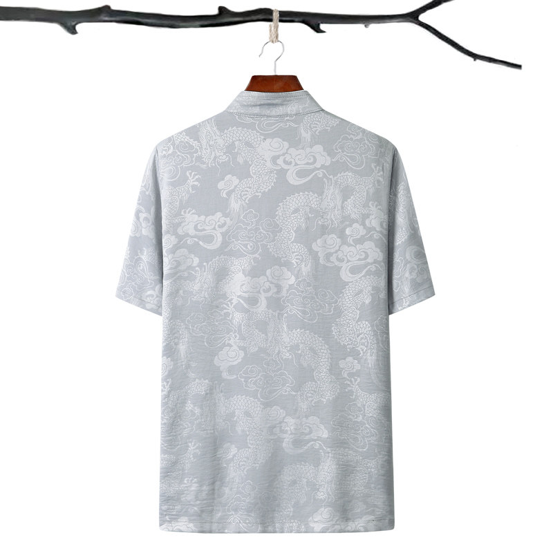 夏季短袖唐装男中老年人半袖衬衫 犀狮龙唐装