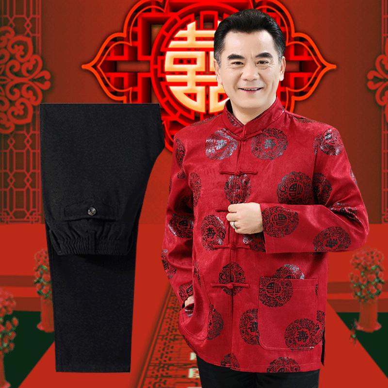 秋冬情侣唐装男中老年加厚棉袄上衣 犀狮龙民族服装