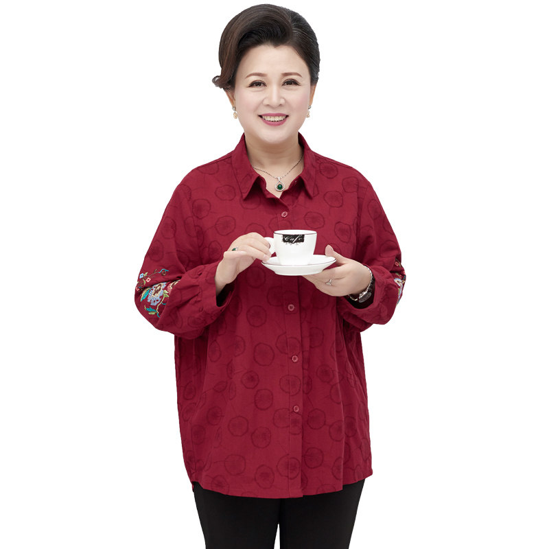 胖妈妈装洋气t恤中老年人秋装衬衫 闪闪情缘中老年女装