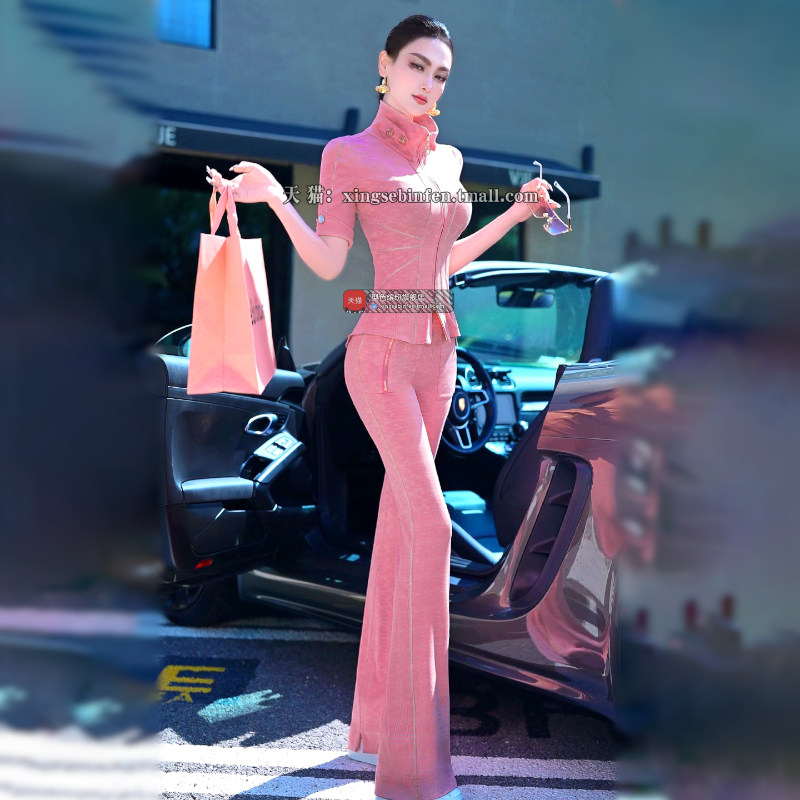 夏日洋气修身运动套装女2025新款修身短袖上衣休闲裤搭配两件套