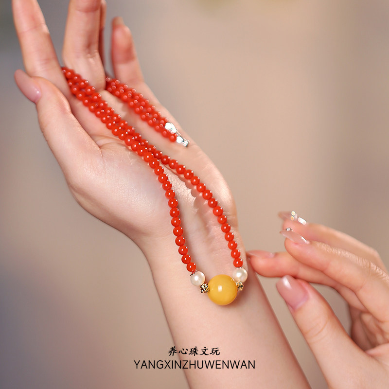 天然南红玛瑙项链女款蜜蜡吊坠配饰锁骨链秋冬中式毛衣链新年礼物,淘宝优惠券,粉丝福利购,淘宝优惠卷