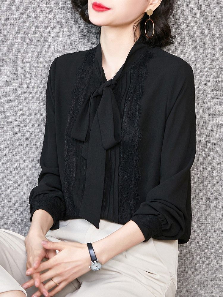 蝴蝶结2020秋季新款黑色洋气衬衫 依源色衬衫