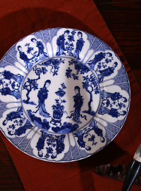 陶瓷仿古风圆形盘西餐具仕女图