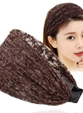 韩系简约蕾丝宽边发箍多色褶皱遮白发头箍INS时尚个性百搭发饰