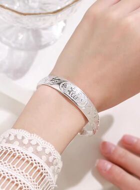母亲节礼物龙凤呈祥妈妈手镯女配饰民族风浮雕莲花推拉调节手环