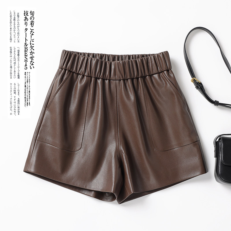 海宁真皮短裤阔腿宽松显瘦羊皮皮短裤2025秋百搭a字绵羊皮女皮裤,淘宝优惠券,粉丝福利购,淘宝优惠卷