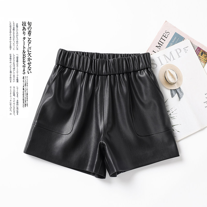 海宁真皮短裤阔腿宽松显瘦羊皮皮短裤2025秋百搭a字绵羊皮女皮裤,淘宝优惠券,粉丝福利购,淘宝优惠卷