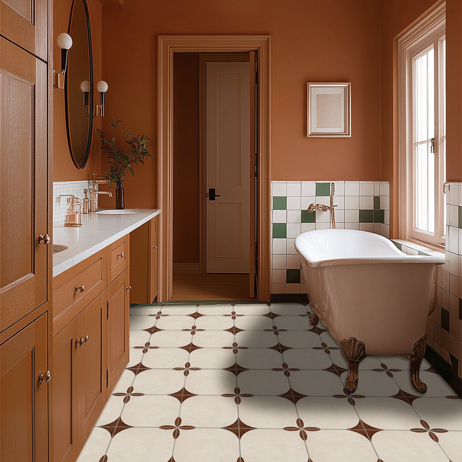 Funlife《bloom》法式复古焦糖棕地贴厨房卫生间自粘翻新贴仿瓷砖,淘宝优惠券,粉丝福利购,淘宝优惠卷