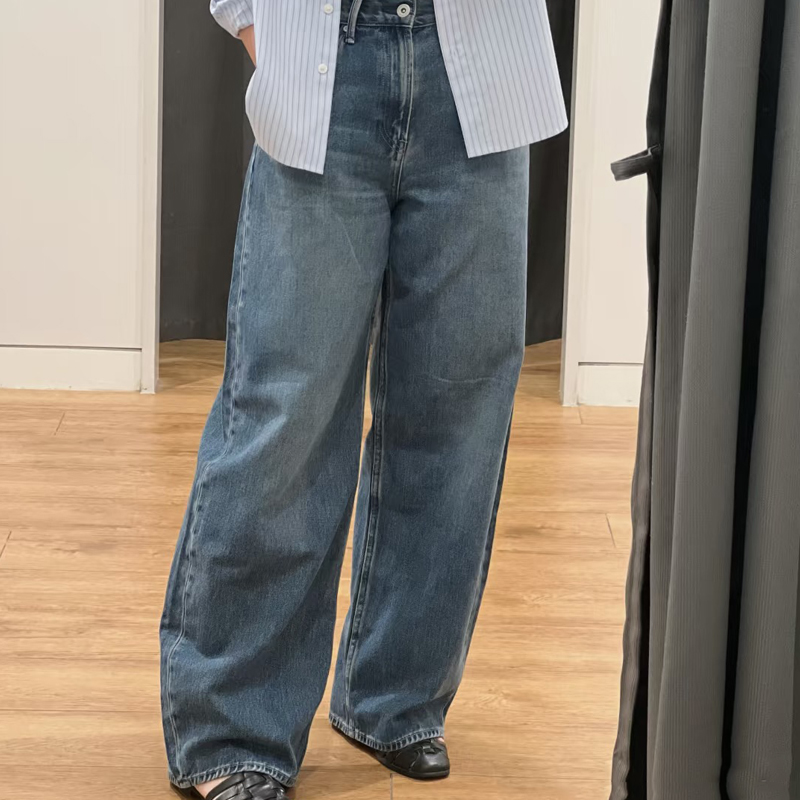 25秋冬新款女装男装宽松廓形修饰身形牛仔裤/弯刀镰刀裤子E479000 - 图1